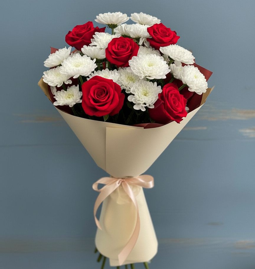 Букет цветов из: Розы и Хризантемы в Новогремяченском