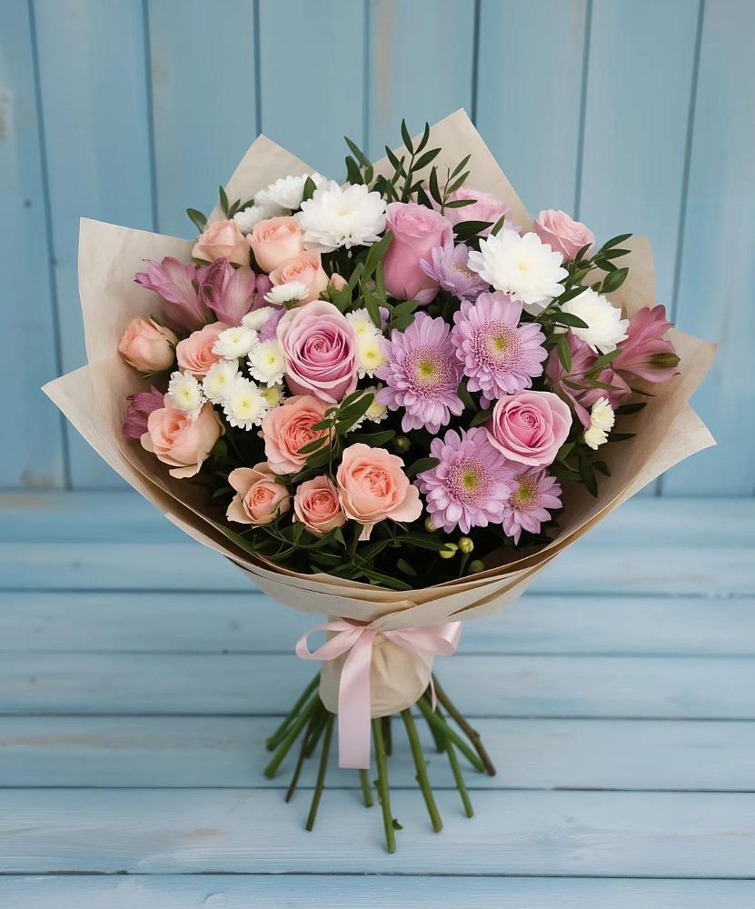 Букет цветов из: Хризантемы, Розы и Альстромерии в Новогремяченском