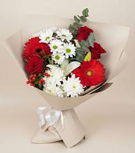 Букет цветов из:  Розы, Хризантемы, Герберы и Лилии в Новогремяченском