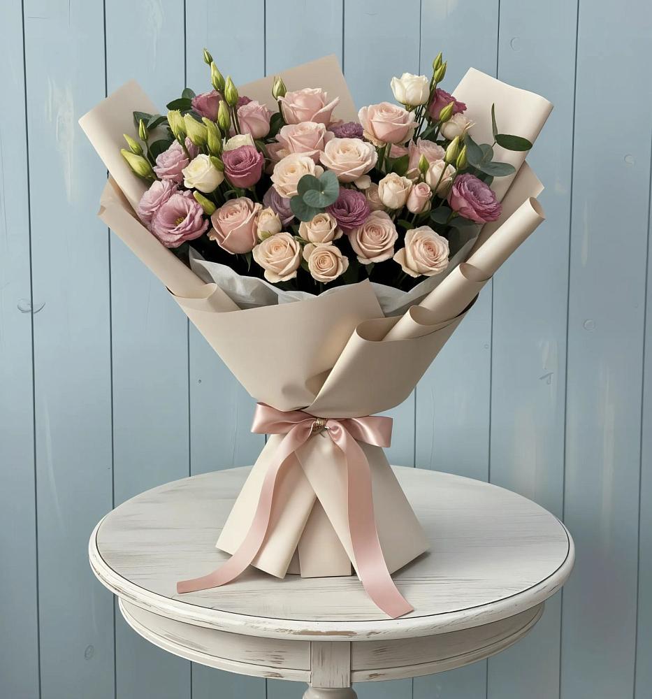 Букет цветов из: Розы и Лизиантусы в Новогремяченском