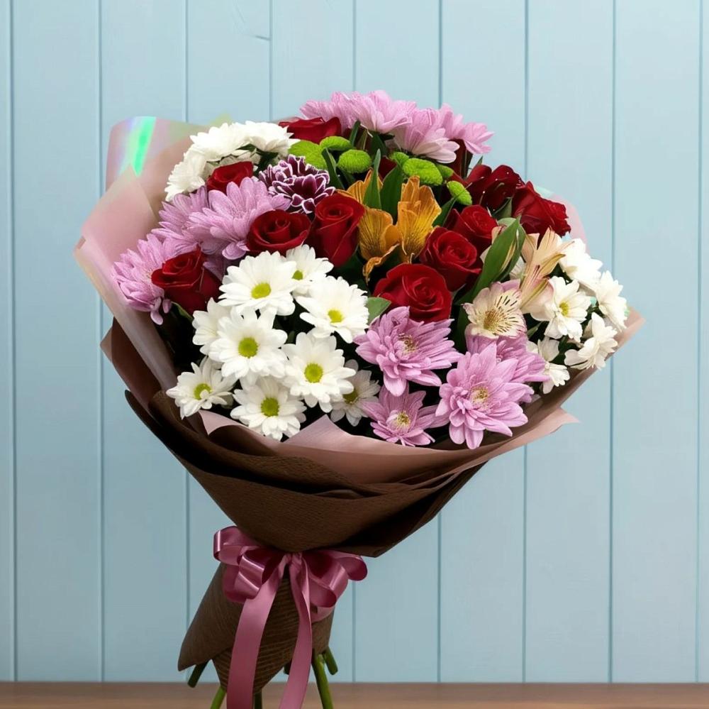 Букет цветов из: Розы, Хризантемы и Альстромерии в Новогремяченском