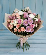 Букет цветов из:  Хризантемы, Розы и Альстромерии #REPLACE_PRED# Новогремяченском