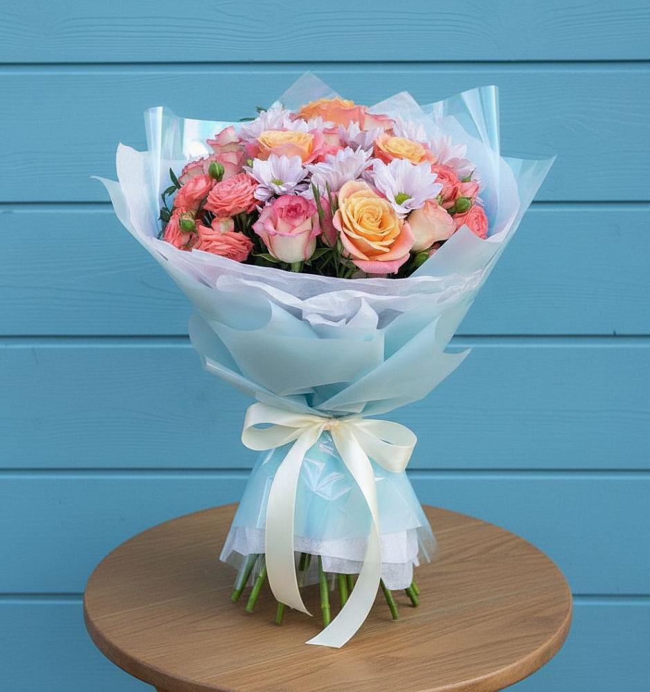 Букет цветов из: Хризантемы и Розы в Новогремяченском